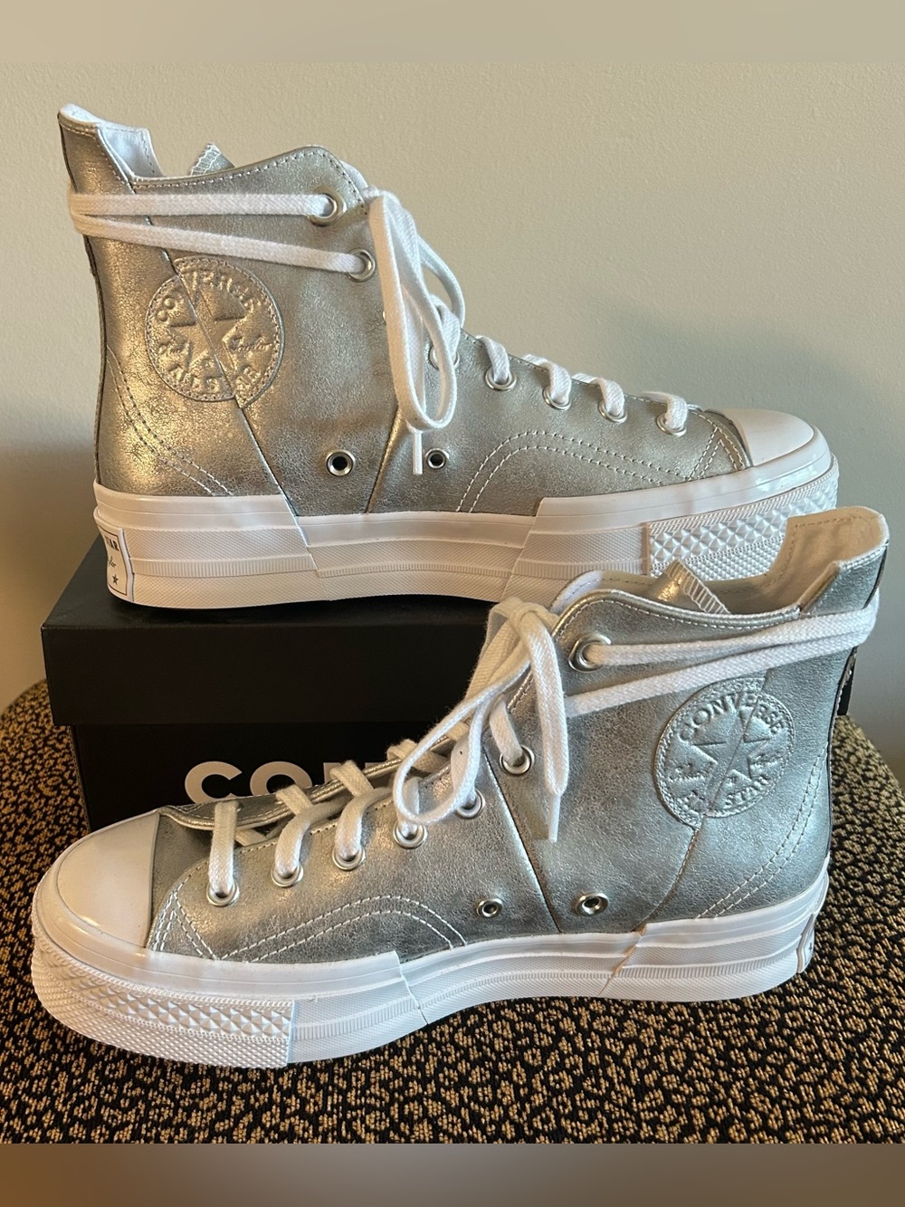 Converse Metallic Silver High-Top Platform Sneakers women’s 10